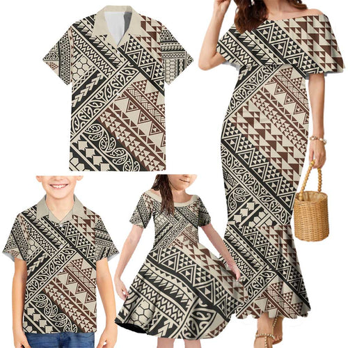 Niho Taniwha Kowhaiwhai Family Matching Mermaid Dress and Hawaiian Shirt