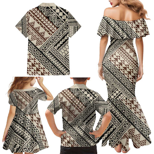 Niho Taniwha Kowhaiwhai Family Matching Mermaid Dress and Hawaiian Shirt