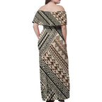 Niho Taniwha Kowhaiwhai Family Matching Off Shoulder Maxi Dress and Hawaiian Shirt