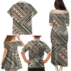 Niho Taniwha Kowhaiwhai Family Matching Puletasi and Hawaiian Shirt