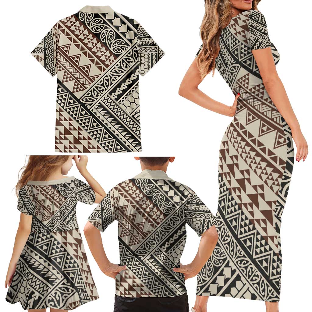 Niho Taniwha Kowhaiwhai Family Matching Short Sleeve Bodycon Dress and Hawaiian Shirt