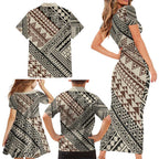 Niho Taniwha Kowhaiwhai Family Matching Short Sleeve Bodycon Dress and Hawaiian Shirt