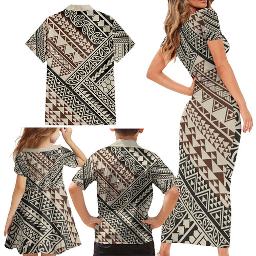 Niho Taniwha Kowhaiwhai Family Matching Short Sleeve Bodycon Dress and Hawaiian Shirt