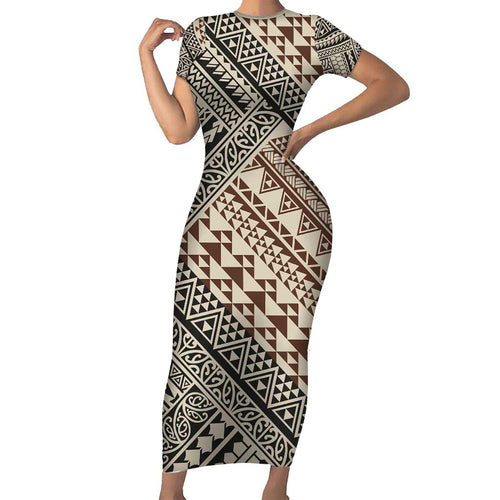 Niho Taniwha Kowhaiwhai Family Matching Short Sleeve Bodycon Dress and Hawaiian Shirt