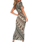 Niho Taniwha Kowhaiwhai Family Matching Short Sleeve Bodycon Dress and Hawaiian Shirt