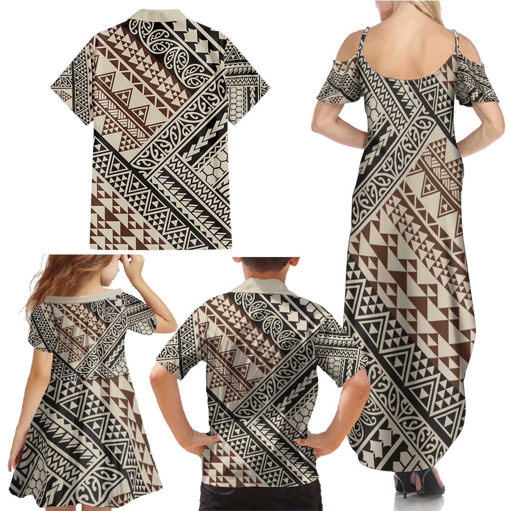 Niho Taniwha Kowhaiwhai Family Matching Summer Maxi Dress and Hawaiian Shirt