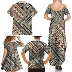 Niho Taniwha Kowhaiwhai Family Matching Summer Maxi Dress and Hawaiian Shirt