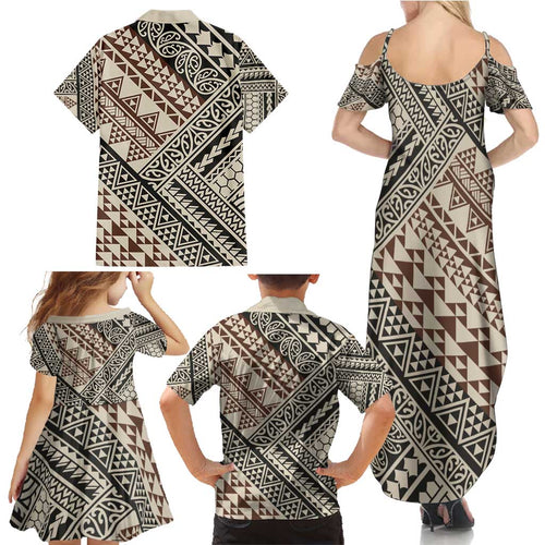 Niho Taniwha Kowhaiwhai Family Matching Summer Maxi Dress and Hawaiian Shirt