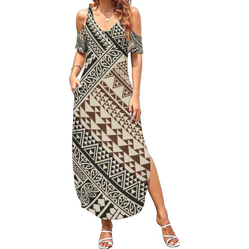 Niho Taniwha Kowhaiwhai Family Matching Summer Maxi Dress and Hawaiian Shirt