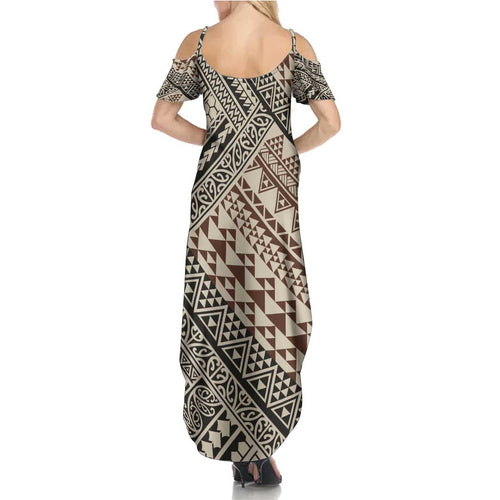 Niho Taniwha Kowhaiwhai Family Matching Summer Maxi Dress and Hawaiian Shirt