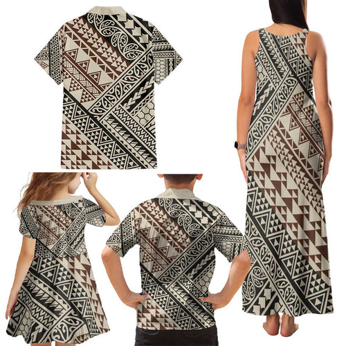 Niho Taniwha Kowhaiwhai Family Matching Tank Maxi Dress and Hawaiian Shirt