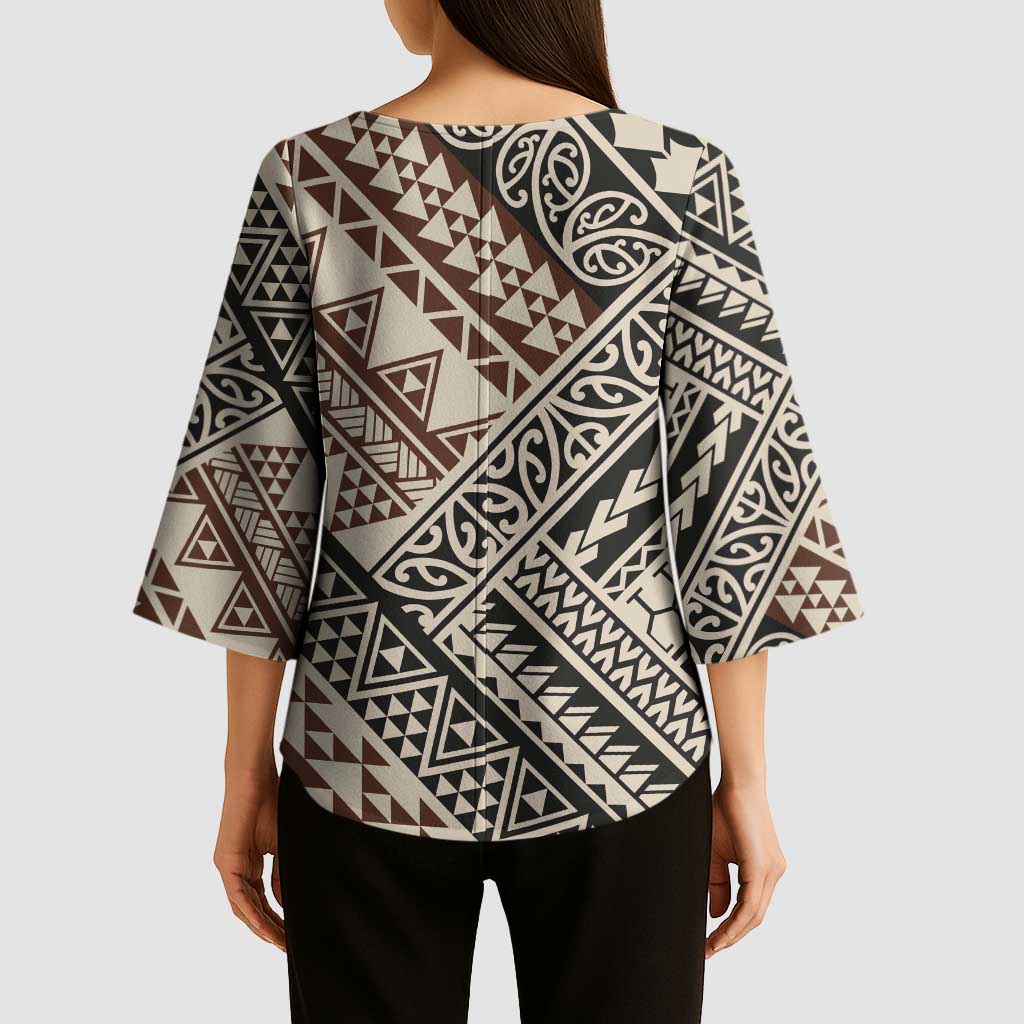 Niho Taniwha Kowhaiwhai Kimono Sleeve Blouse - Aussie Hoodie