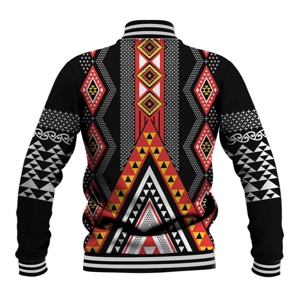 Niho Taniwha Taniko Motif Baseball Jacket