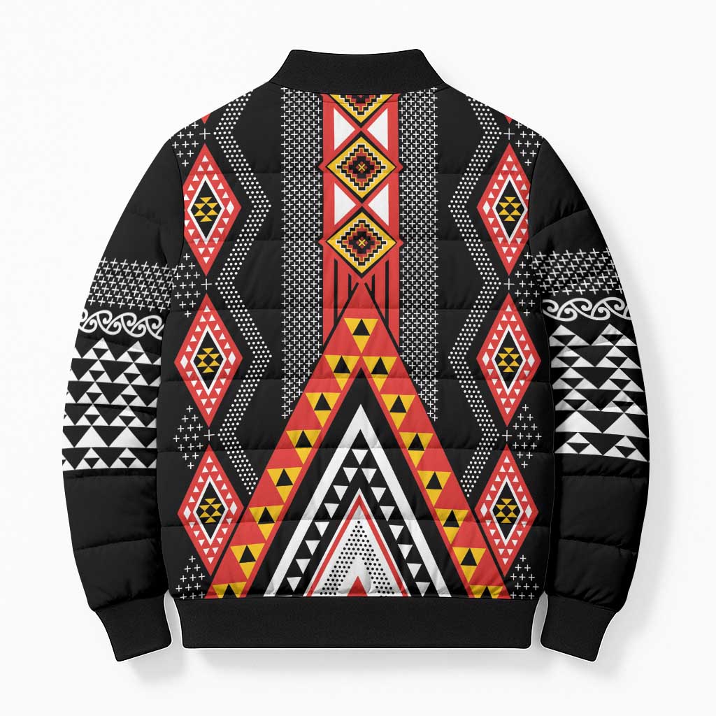 Niho Taniwha Taniko Motif Bomber Puffer Jacket - Aussie Hoodie