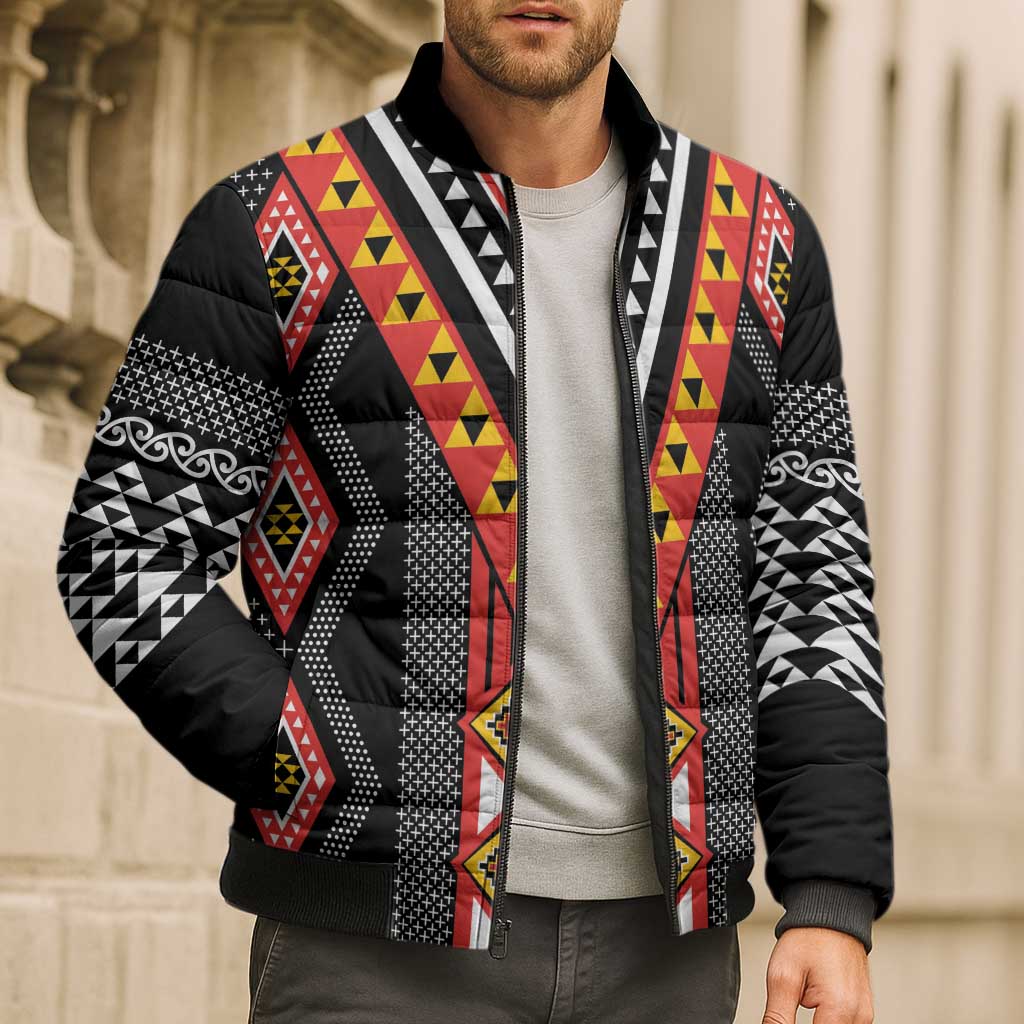 Niho Taniwha Taniko Motif Bomber Puffer Jacket - Aussie Hoodie