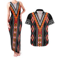 Niho Taniwha Taniko Motif Couples Matching Tank Maxi Dress and Hawaiian Shirt
