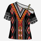 Niho Taniwha Taniko Motif Cross Shoulder Shirt - Aussie Hoodie