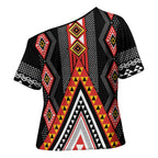 Niho Taniwha Taniko Motif Cross Shoulder Shirt - Aussie Hoodie