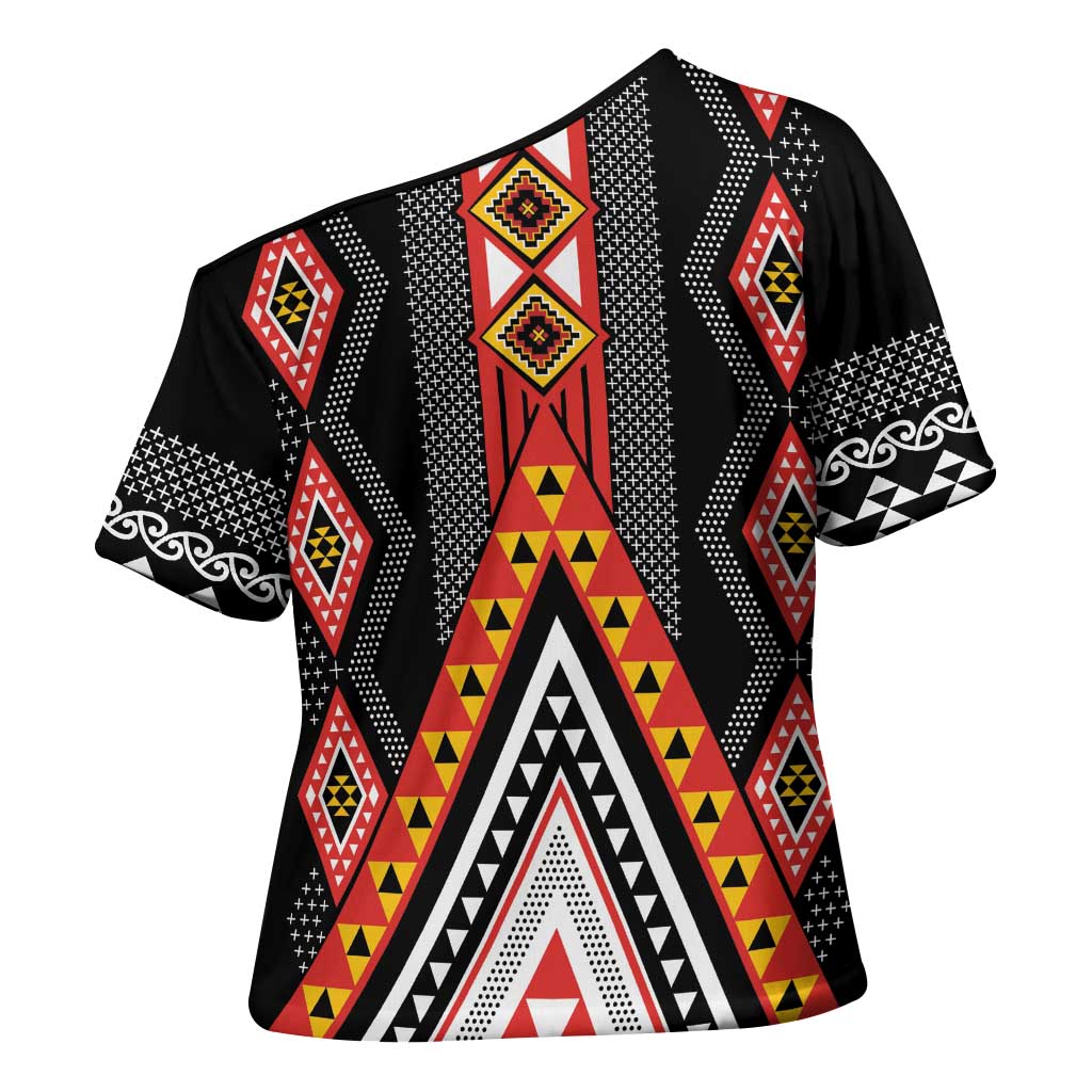 Niho Taniwha Taniko Motif Cross Shoulder Shirt - Aussie Hoodie