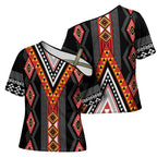 Niho Taniwha Taniko Motif Cross Shoulder Shirt - Aussie Hoodie