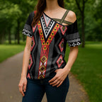 Niho Taniwha Taniko Motif Cross Shoulder Shirt - Aussie Hoodie
