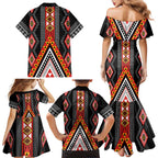 Niho Taniwha Taniko Motif Family Matching Mermaid Dress and Hawaiian Shirt