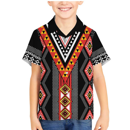 Niho Taniwha Taniko Motif Family Matching Mermaid Dress and Hawaiian Shirt