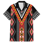 Niho Taniwha Taniko Motif Family Matching Off Shoulder Maxi Dress and Hawaiian Shirt