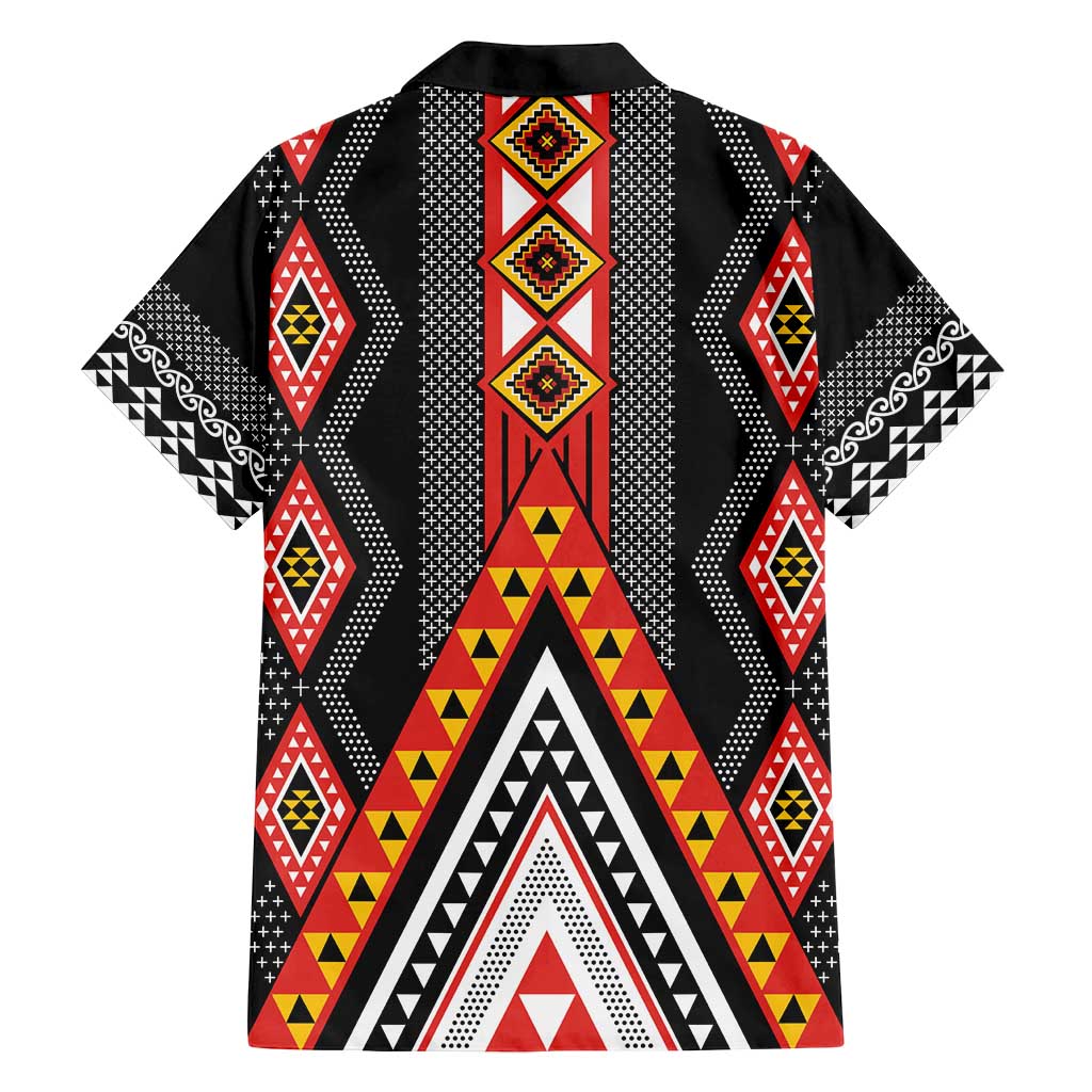 Niho Taniwha Taniko Motif Family Matching Off Shoulder Maxi Dress and Hawaiian Shirt