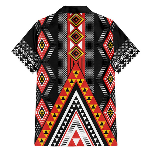 Niho Taniwha Taniko Motif Family Matching Off Shoulder Short Dress and Hawaiian Shirt