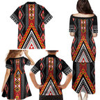 Niho Taniwha Taniko Motif Family Matching Puletasi and Hawaiian Shirt