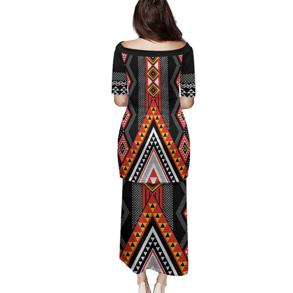 Niho Taniwha Taniko Motif Family Matching Puletasi and Hawaiian Shirt