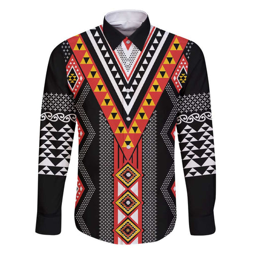Niho Taniwha Taniko Motif Family Matching Short Sleeve Bodycon Dress and Hawaiian Shirt