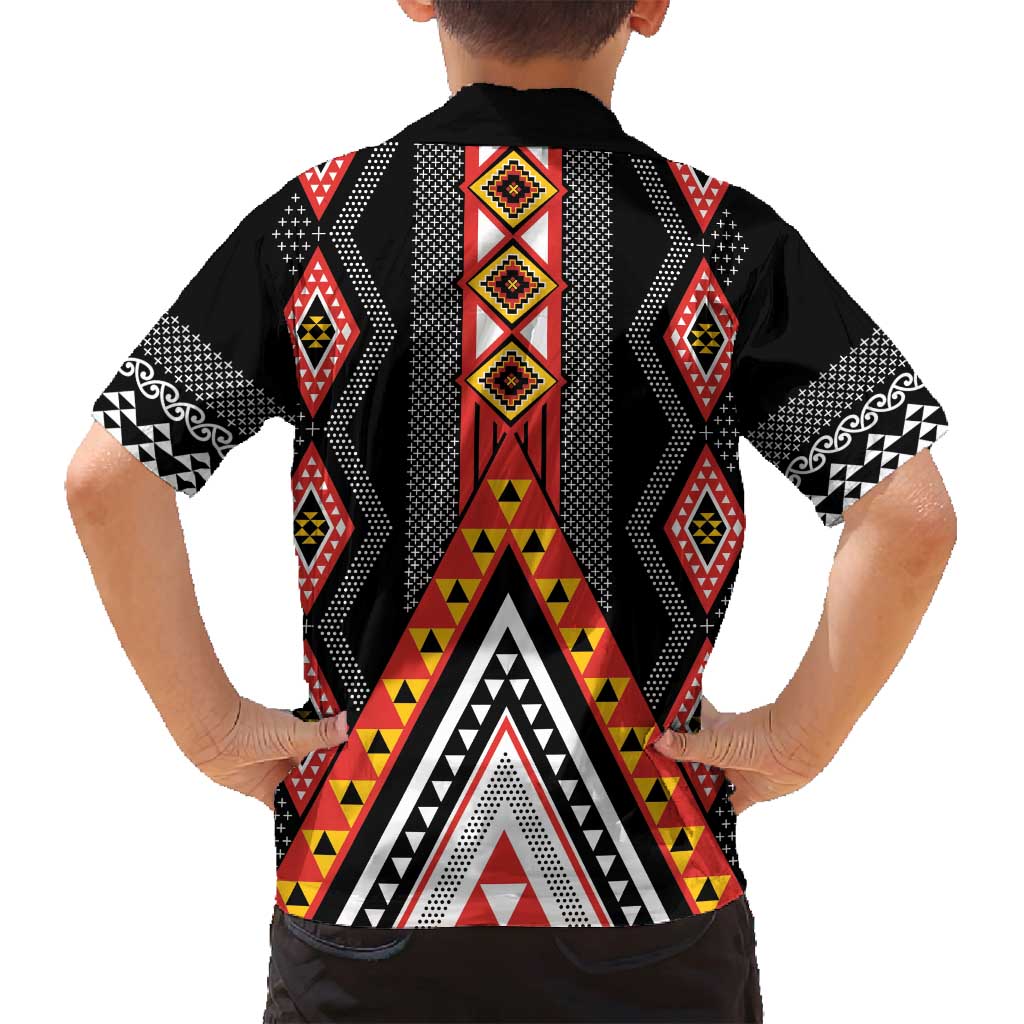 Niho Taniwha Taniko Motif Family Matching Summer Maxi Dress and Hawaiian Shirt