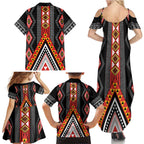 Niho Taniwha Taniko Motif Family Matching Summer Maxi Dress and Hawaiian Shirt