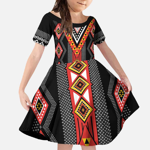 Niho Taniwha Taniko Motif Family Matching Tank Maxi Dress and Hawaiian Shirt
