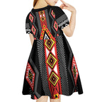 Niho Taniwha Taniko Motif Kid Short Sleeve Dress