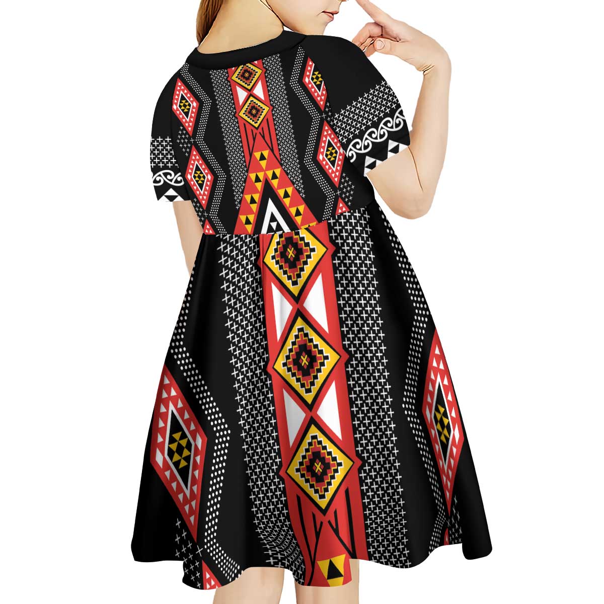 Niho Taniwha Taniko Motif Kid Short Sleeve Dress