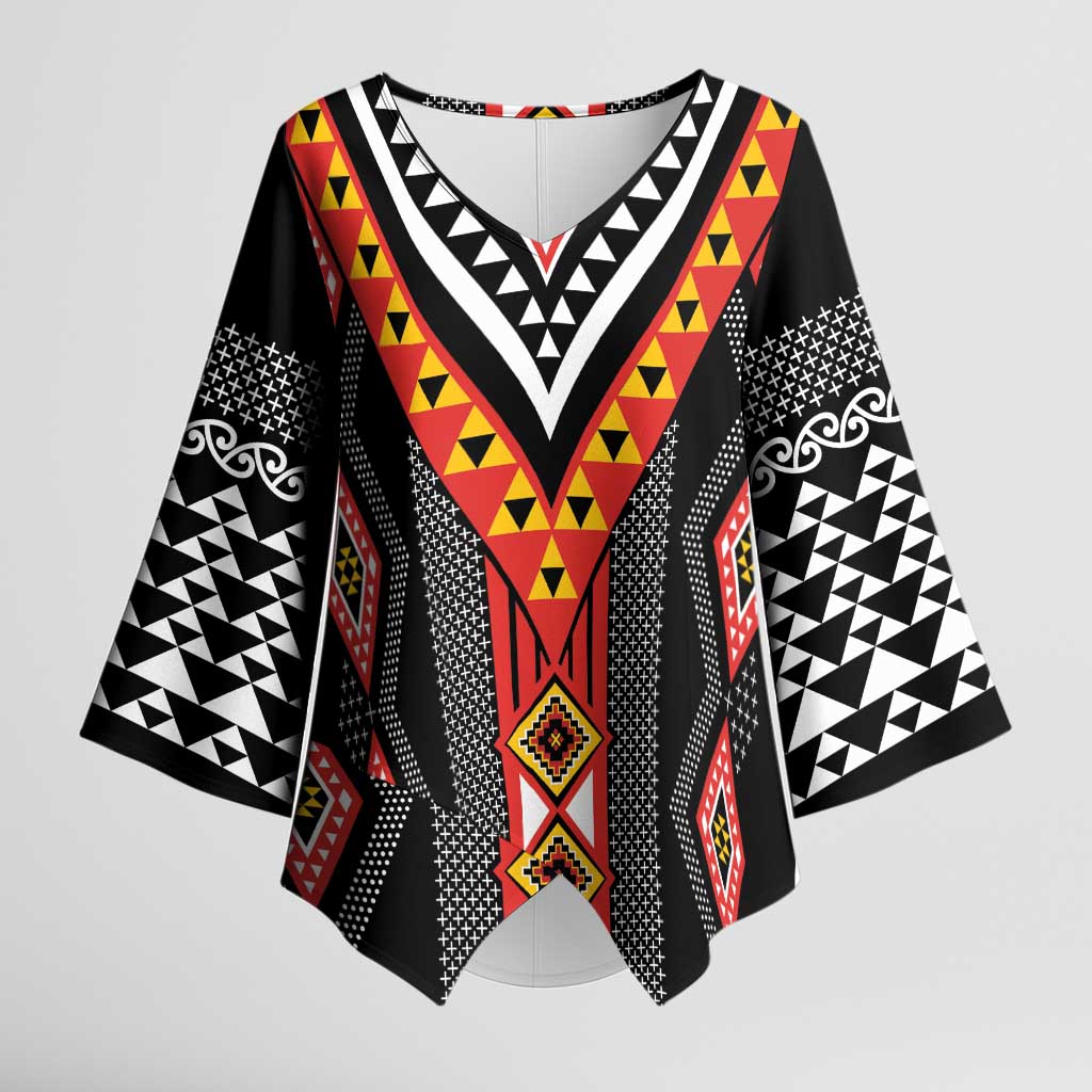 Niho Taniwha Taniko Motif Kimono Sleeve Blouse - Aussie Hoodie