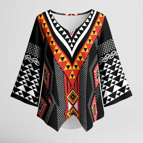 Niho Taniwha Taniko Motif Kimono Sleeve Blouse - Aussie Hoodie