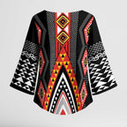 Niho Taniwha Taniko Motif Kimono Sleeve Blouse - Aussie Hoodie