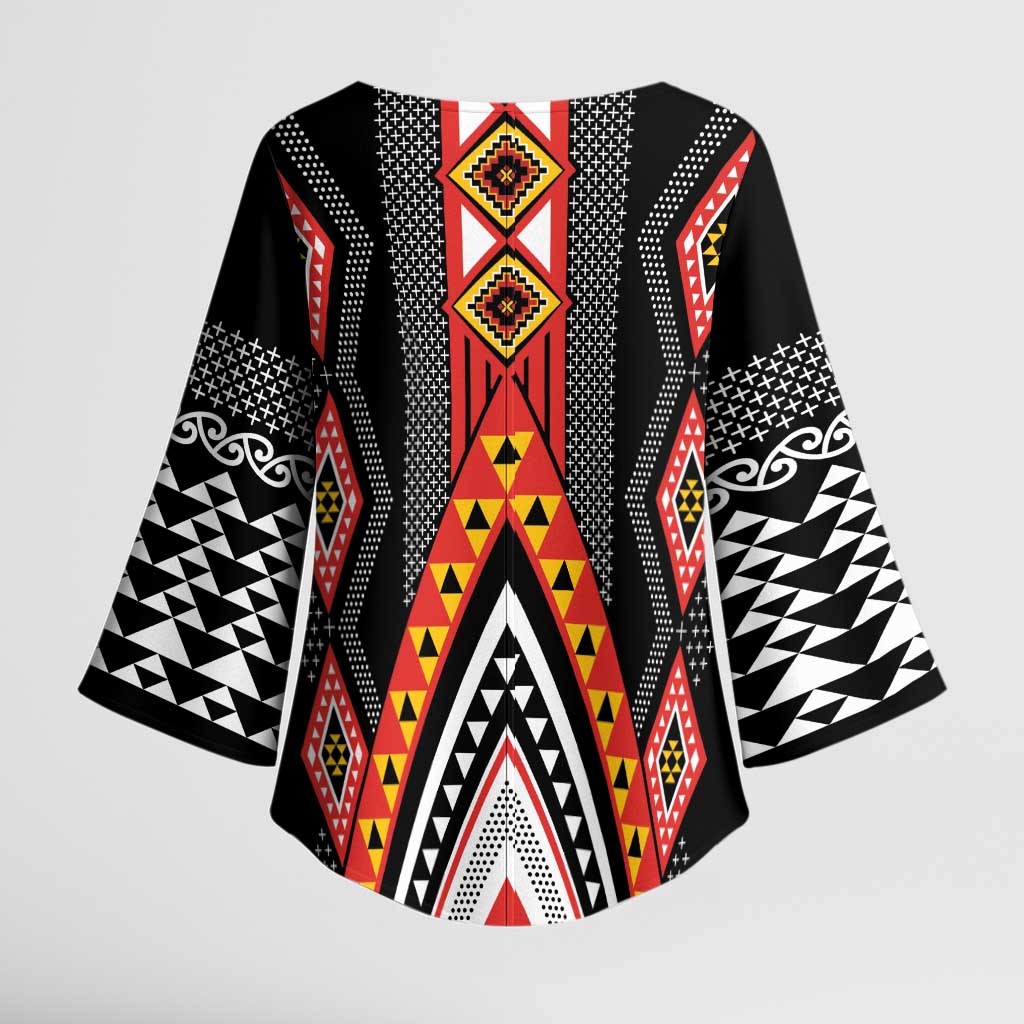 Niho Taniwha Taniko Motif Kimono Sleeve Blouse - Aussie Hoodie