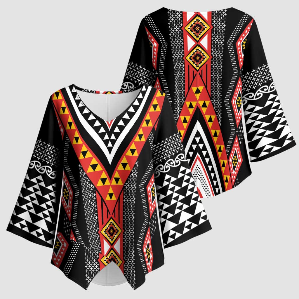 Niho Taniwha Taniko Motif Kimono Sleeve Blouse - Aussie Hoodie