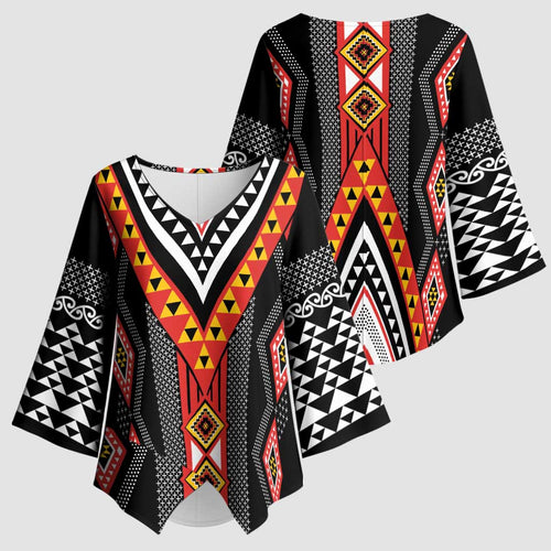 Niho Taniwha Taniko Motif Kimono Sleeve Blouse - Aussie Hoodie