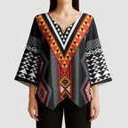 Niho Taniwha Taniko Motif Kimono Sleeve Blouse - Aussie Hoodie