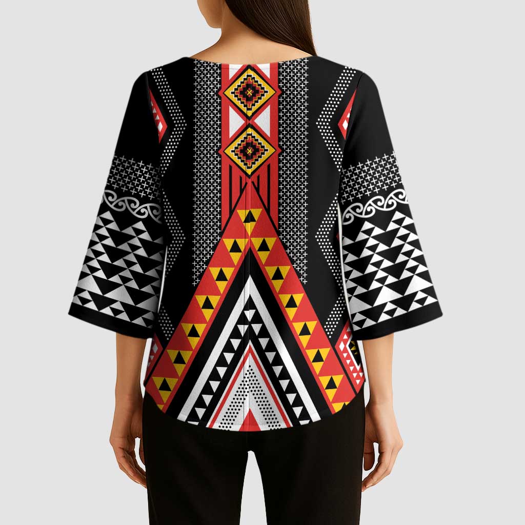 Niho Taniwha Taniko Motif Kimono Sleeve Blouse - Aussie Hoodie