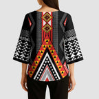 Niho Taniwha Taniko Motif Kimono Sleeve Blouse - Aussie Hoodie