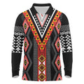 Niho Taniwha Taniko Motif Long Sleeve Polo Shirt