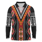 Niho Taniwha Taniko Motif Long Sleeve Polo Shirt