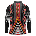 Niho Taniwha Taniko Motif Long Sleeve Polo Shirt